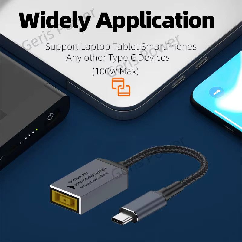 Geris Power USB C auf DC Netzteilkabel 100 W Schnellladekabel für Lenovo Dell HP Asus Laptop in Schwarz mit Anschlüssen 4,5 x 3,0 mm, 7,4 x 5,0 mm und 5,5 x 2,5 mm - Bild 5