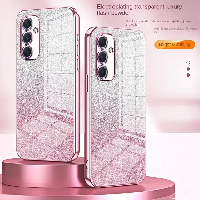 Luxuriöse Glitzer-Silikonhülle mit galvanisierter Kante für Samsung S26 Ultra S25 Edge A57 A37 A17 A07 A56 A36 A26/16/06 in Pink, Sturzsichere Schutzhülle - Bild 1