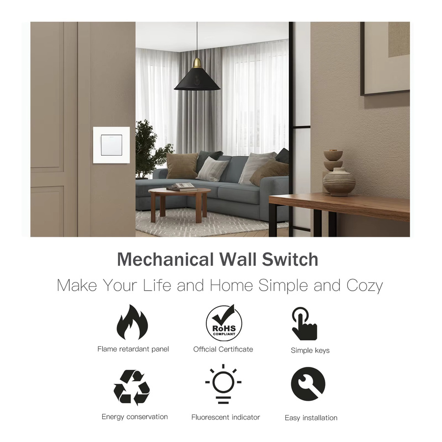 BSEED Mechanischer Knopfschalter aus Kunststoff in Weiß für Wandsteckdosen und Wandlichtschalter - Bild 1