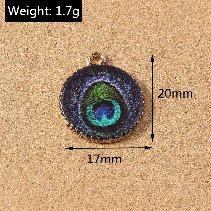 Tenande Anhänger Charms, Emaille Pfauenfeder, Messing, Gold, Unisex - Bild 1