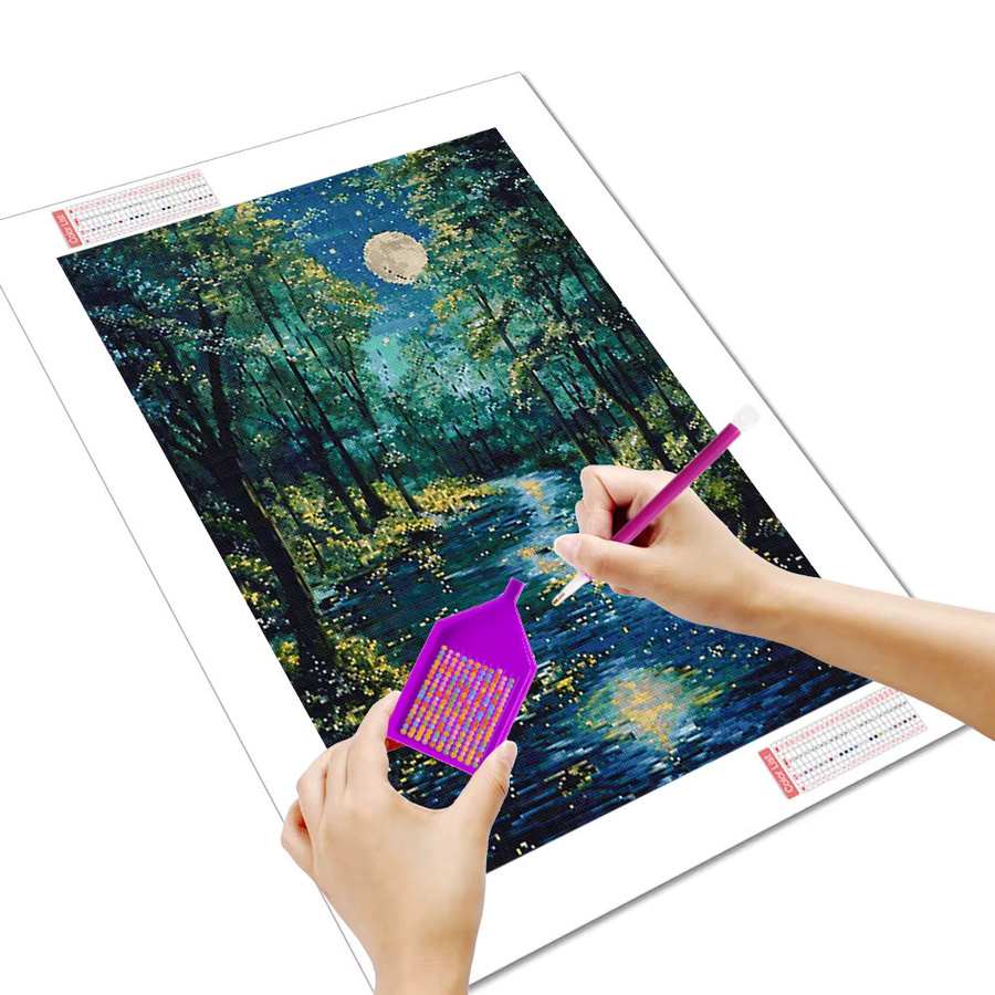 Huacan Diamantgemälde Wald Mond Landschaft Mosaik Komplettset, Mehrfarbig, B/H: 30 x 20 cm - Bild 2