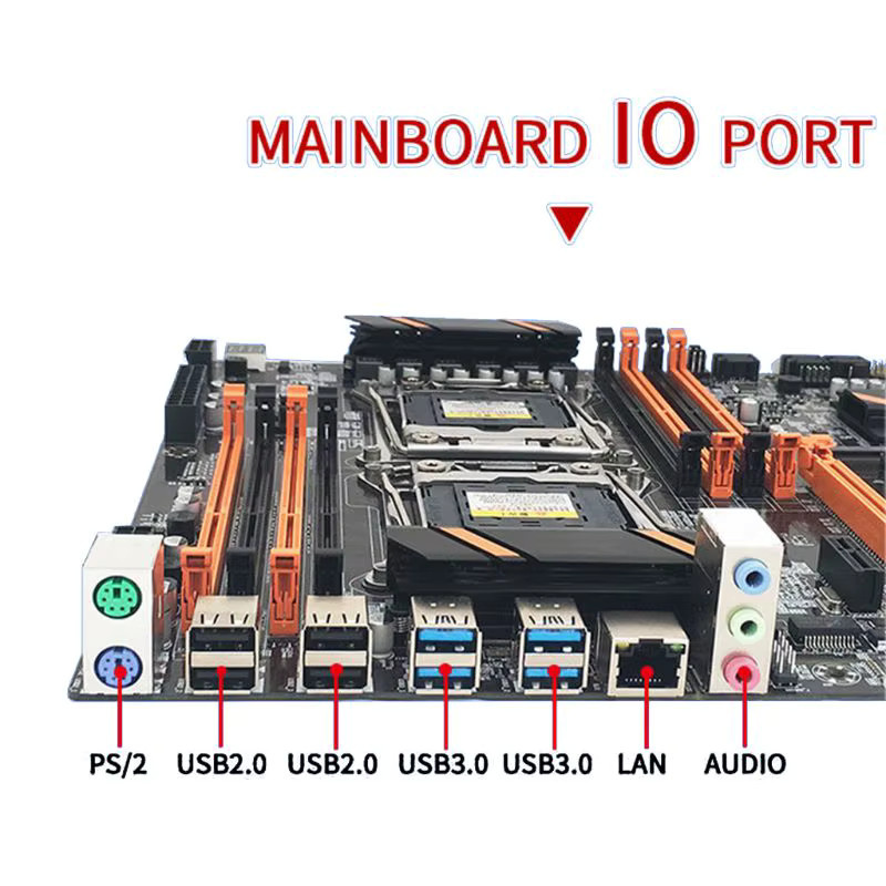 YiHESZ X99 Dual-CPU-Mainboard E-ATX mit Dual Xeon E5 2686V4 Support, LGA 2011 V3, 8 DIMM DDR4 Slots, Dual M.2 NVMe Slots und USB 3.0, Schwarz - Bild 4