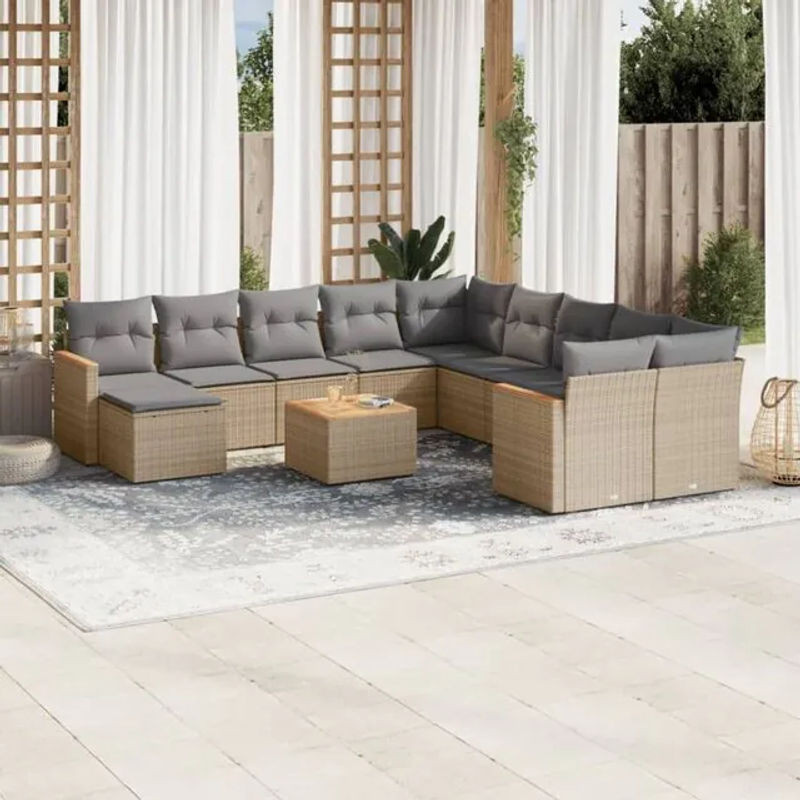 Vidaxl 12-tlg. Garten-Sofagarnitur aus Polyrattan und Akazie mit Kissen in Beige - Bild 1