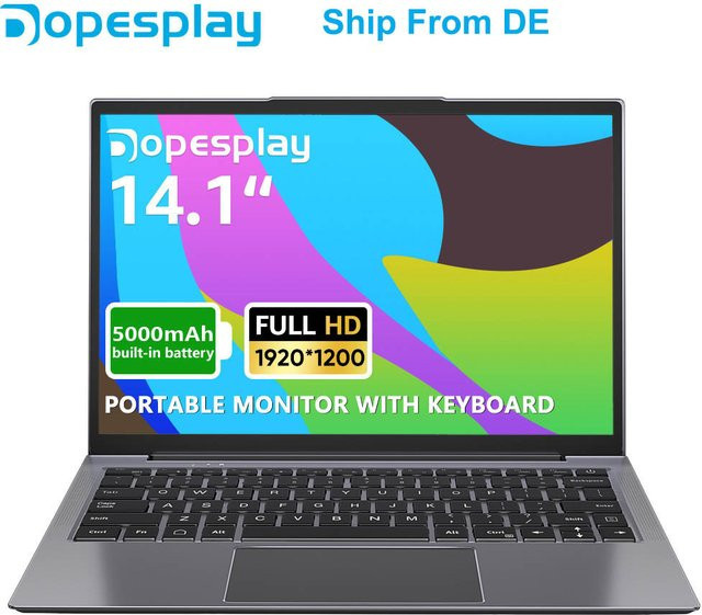 Dopesplay 14,1 Zoll Lapdock Monitor in Grau mit Tastatur als tragbarer Bildschirm Extender für Samsung DeX, S24, Z Fold 6, Note 20 und Steam Deck - Bild 1