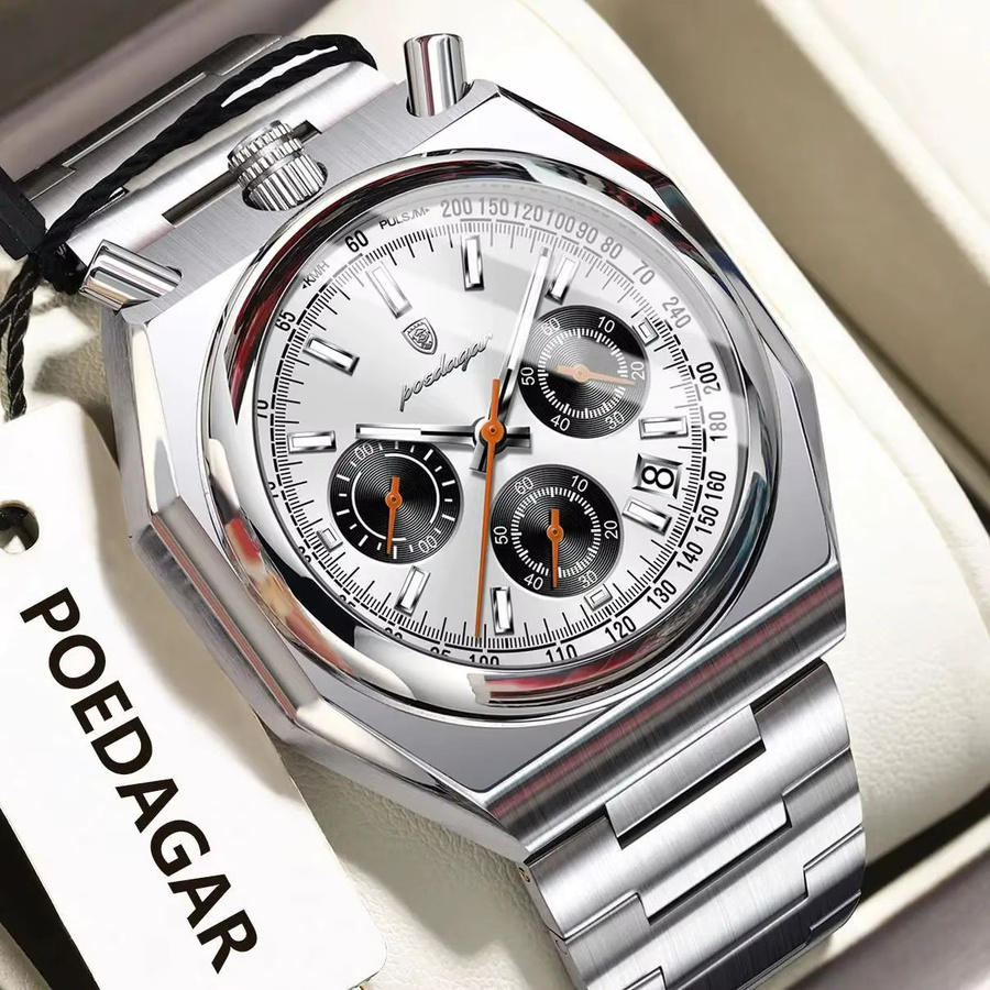 POEDAGAR Chronograph, Quarz, Edelstahl, Silber, Herren - Bild 2