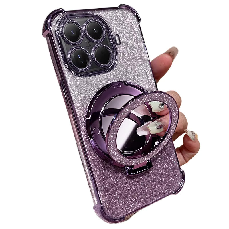 Luxus Spiegel Glitter Schutzhülle für Xiaomi 15T Pro in Silber mit Kameraobjektiv-Schutz und Airbag-Stoßstange - Bild 2