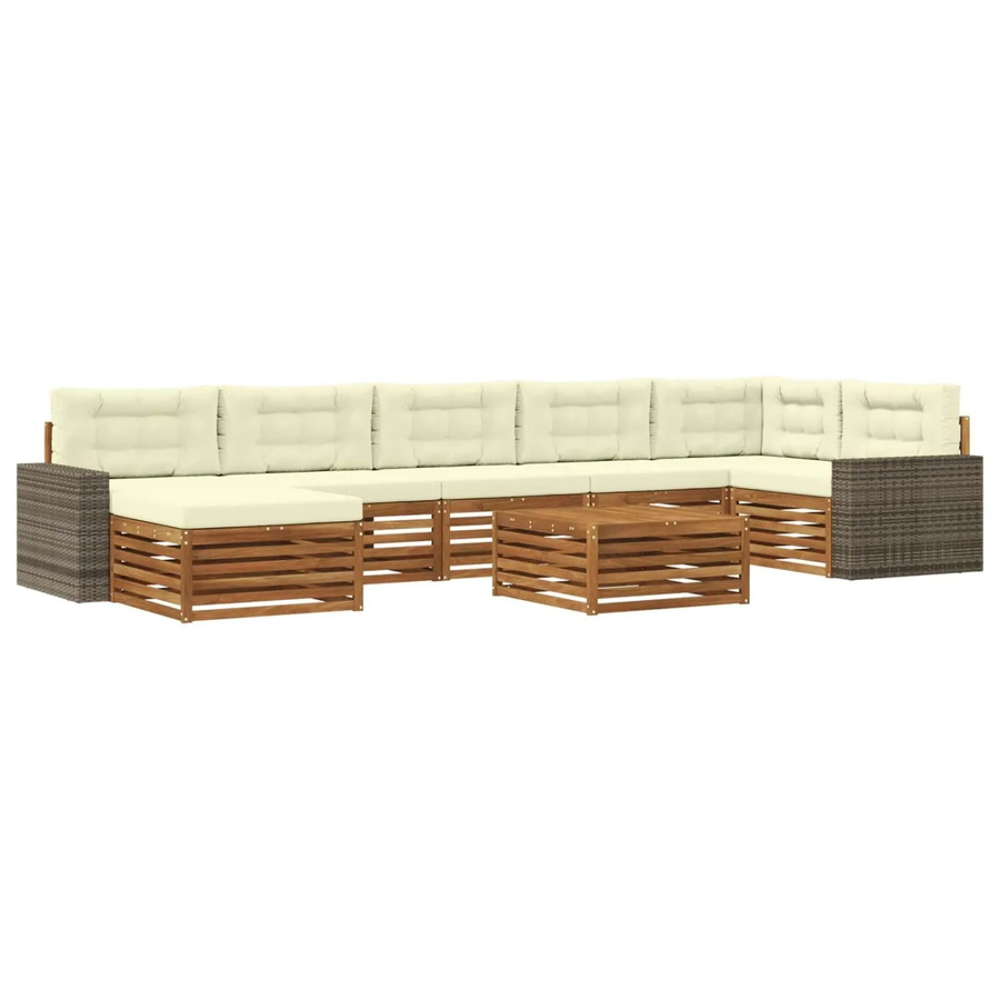 vidaXL Outdoor-Sofagarnitur L-Form aus Akazienholz mit 8 Kissen in Natur und Beige - Bild 2