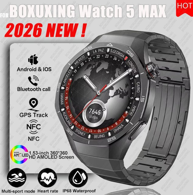 BOXUXING Smartwatch, Silber, Silikon, GPS, NFC, Unisex - Bild 1