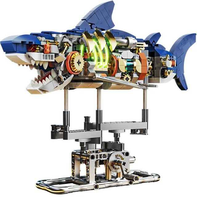 Binchi Keji Travel Mechanisches Hai Bauset, mit Ausstellungsständer und Lichtern, ab 0 Jahren - Bild 1