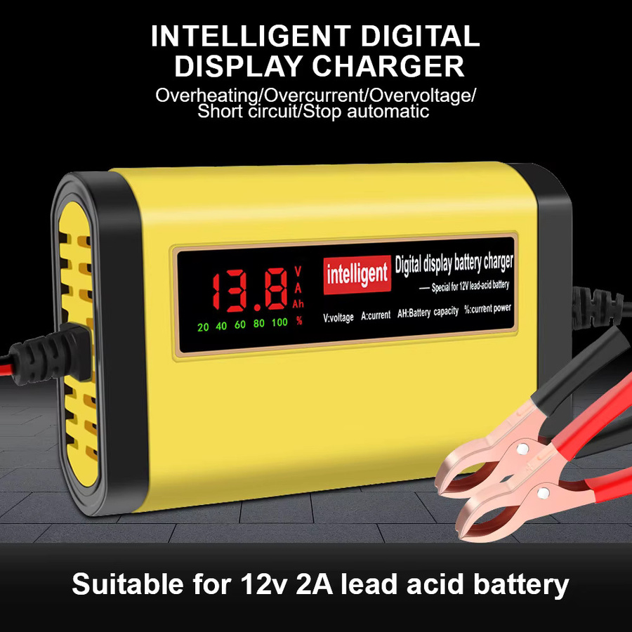 Intelligentes Autobatterie-Ladegerät mit 2 A, vollautomatisches Ladegerät in 3 Stufen für Blei-Säure, AGM und GEL Batterien, Gelb - Bild 5