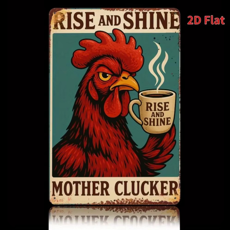 Wandskulptur Rise and Shine Mother Clucker von CIFBUY aus Metall in Blaugrün mit Tiermotiv und Typografie, B/H: 30 x 20 cm - Bild 5