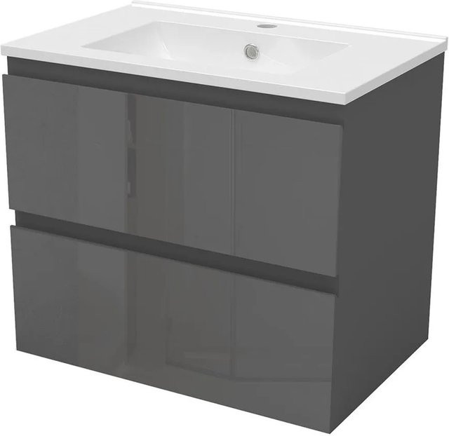 AICA Badmöbel Set Aalst: 2-teiliges Waschbecken mit Unterschrank in Anthrazit Hochglanz mit Softclose-Funktion, Breite: 60 cm - Bild 1