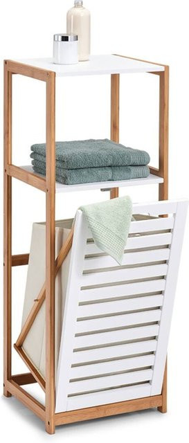 Zeller Standregal mit Wäschesammler aus Bambus in Weiß, B/H/T: 33 x 98 x 36,3 cm - Bild 1
