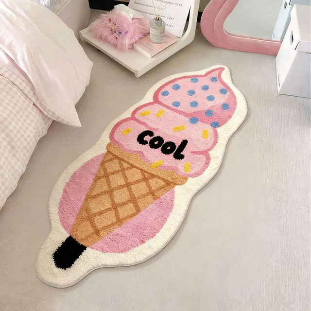 VIKAMA Kreativteppich in Eiscreme-Optik, bunter Plüsch-Bodenmatte für das Schlafzimmer oder Kinderzimmer, Multicolour - Bild 1