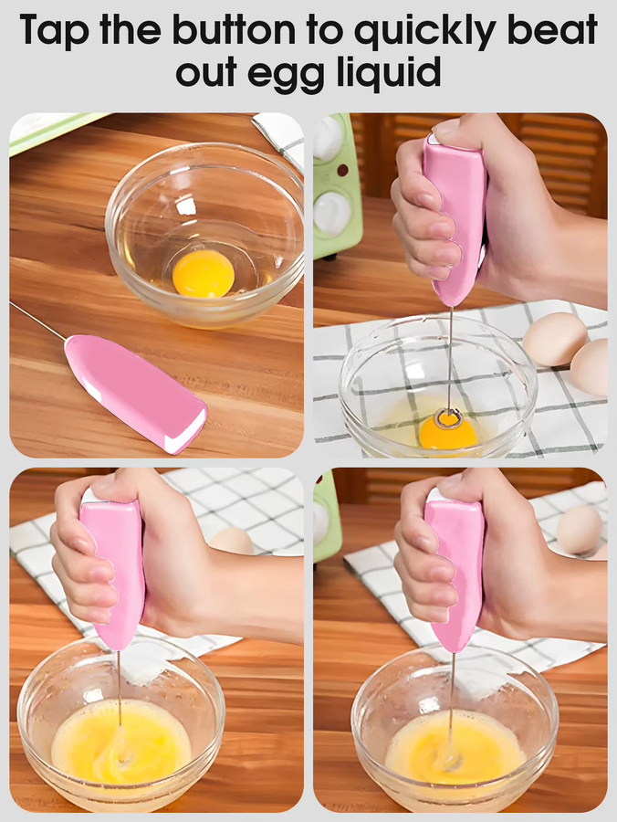 Tragbarer elektrischer Milchaufschäumer und Handmixer USB aufladbar für Küche und Getränke in Pink oder Lila - Bild 3