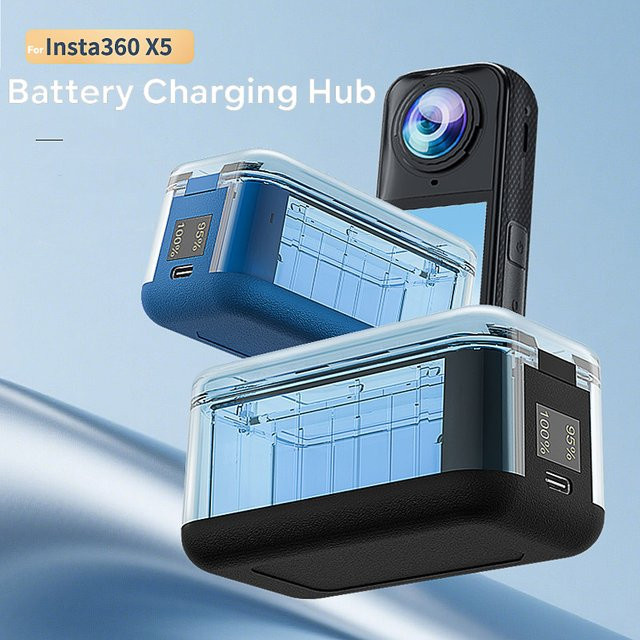 Insta360 X5 Smart Ladebox mit Display und Zwei-Batterie-Schnellladegerät in Transparent - Bild 1