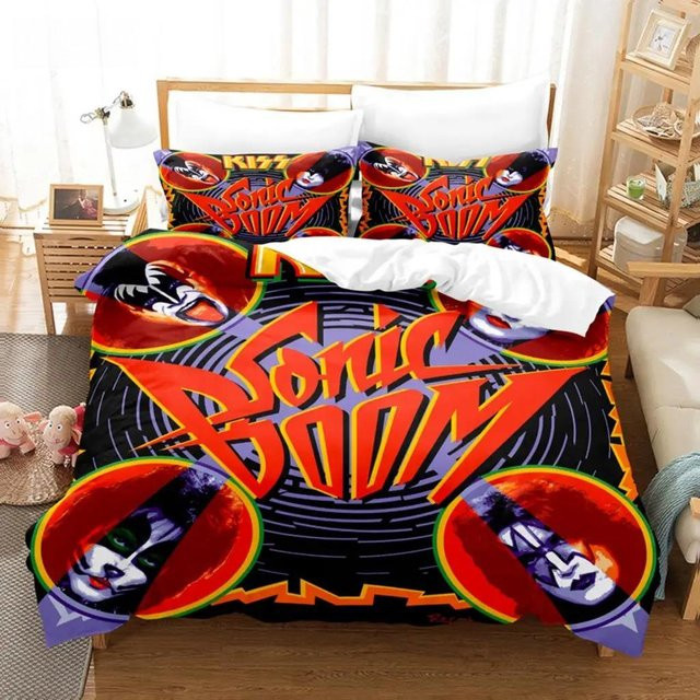 Kiss Band Bettwäscheset aus Mikrofaser mit Rockband-Motiv, 3-teilig, Multicolor, Breite: 210 cm, Höhe: 210 cm - Bild 1