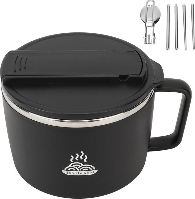 TOMTOP JMS Nudelschüssel aus 304 Edelstahl mit Stäbchen und Spork in Schwarz, 1200 ml - Bild 1