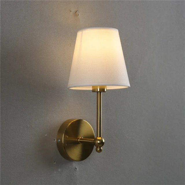 LZPZ RUI Retro Wandleuchte in Gold/Messing mit weißem Stoffschirm für Schlafzimmer und Badezimmer - Bild 1