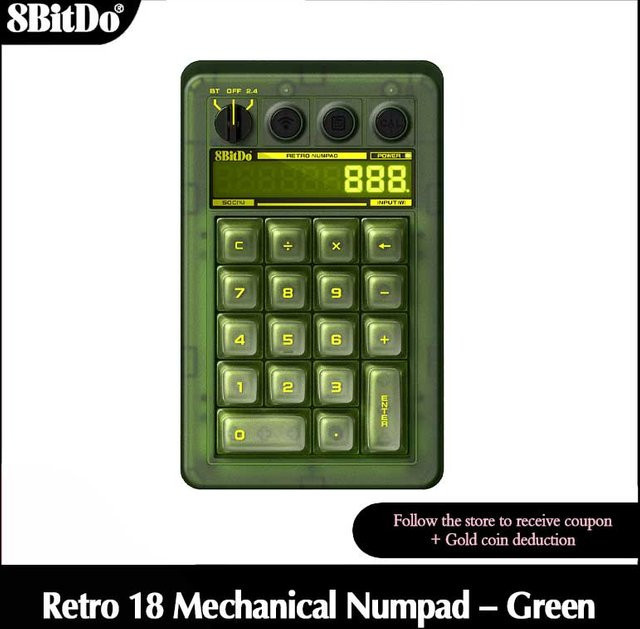 8BitDo Retro 18 Mechanisches Nummernpad in Jade mit Bluetooth, 2.4G und Kabelverbindung inklusive Taschenrechner-Modus für PC und Android - Bild 1