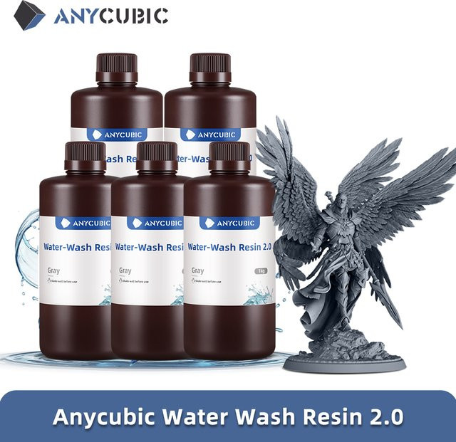 Anycubic Waschbares Photopolymer Harz für LCD 3D Drucker, 5er Set, Grau - Bild 1