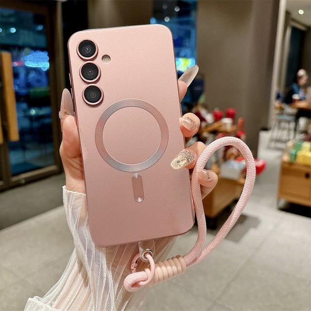 Magnetische Silikon-Handyhülle mit Handschlaufe für Samsung Galaxy A-Serie 5G (A57 A56 A55 A54 A37 A36 A35 A34 A26 A25 A24 A17 A16 A15 A14) in Gold oder Pink - Bild 1