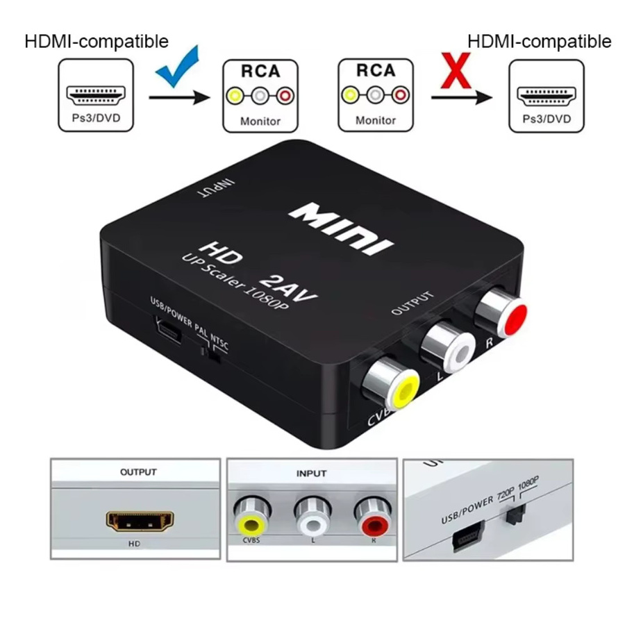 LccKaa HDMI zu RCA Konverter Mini HD2AV Full HD Upscaler mit AV/CVBS L/R Audio Video Unterstützung für NTSC und PAL in Schwarz oder Weiß - Bild 4