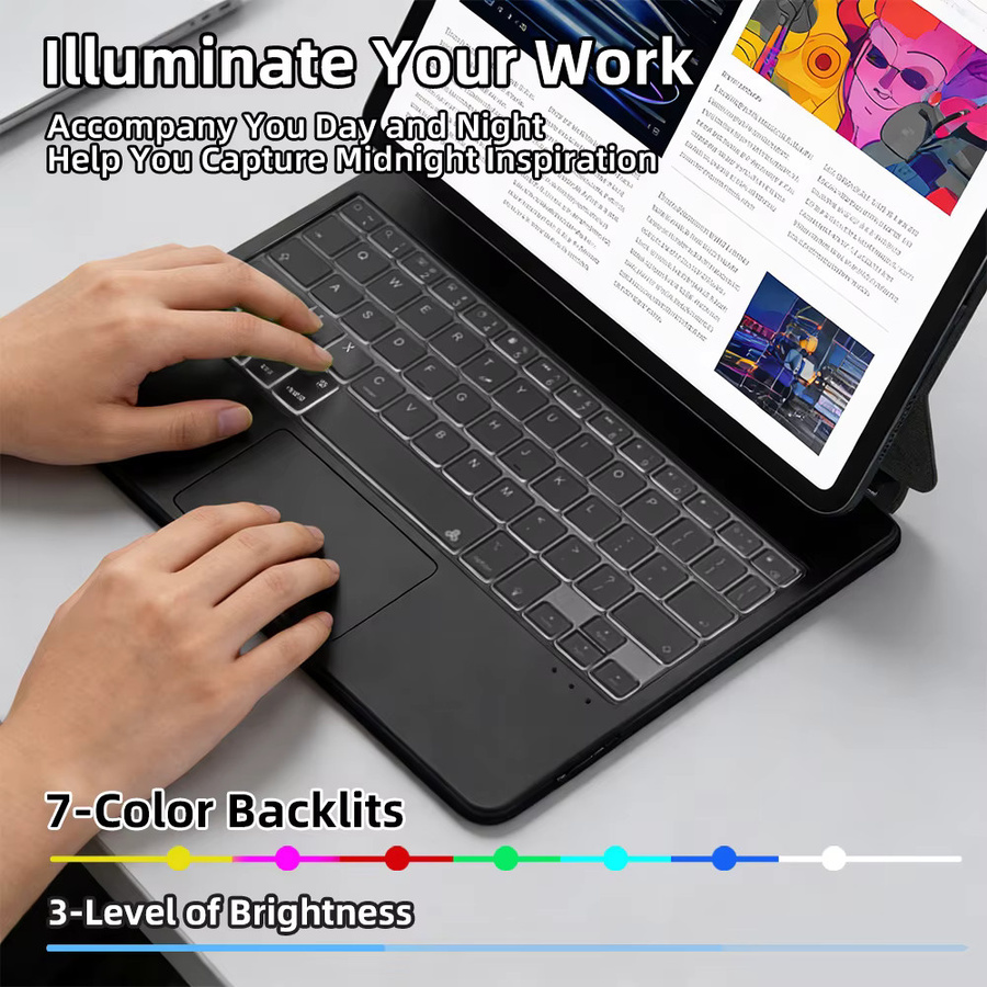 Qukam Magnetische Magic Keyboard Hülle mit Bluetooth-Trackpad für iPad Pro und Air in Schwarz - Bild 6