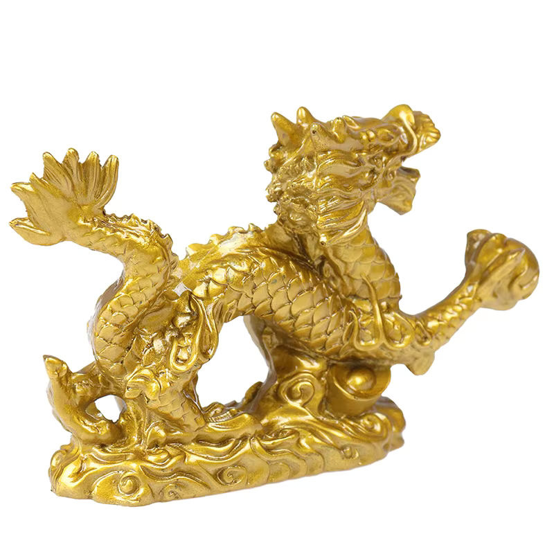 Goldene Drachen-Statue aus Kunstharz als orientalische Dekofigur für deinen Schreibtisch - Bild 3