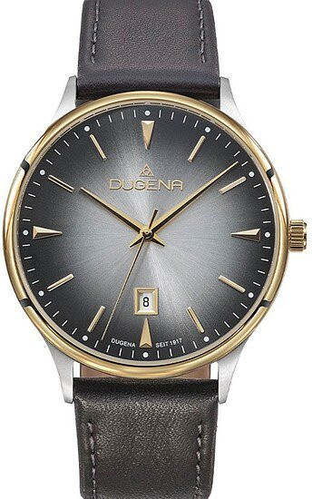 Dugena Armbanduhr, Quarz, Edelstahl, Leder, Grau, Herren - Bild 1