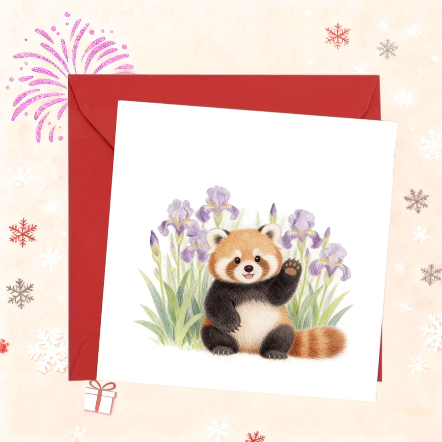 2er-Set quadratische Dankeskarte und Umschlag in Weiß mit Panda-Garten-Design im Cartoon-Stil - Bild 3