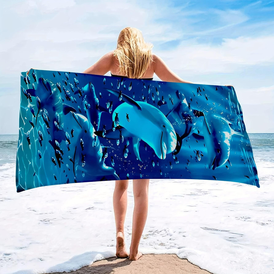Dalangpa Strandtuch mit Delfin-Print, schnelltrocknendes Polyester mit Sonnenschutz, B: 40 cm, H: 60 cm - Bild 2