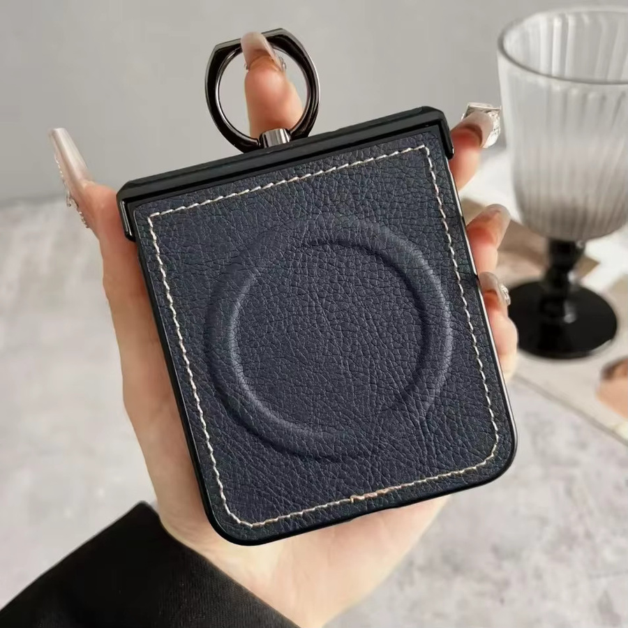 Vintage Lederhülle mit Lichee-Muster für Samsung Galaxy Z Flip 7 6 5 4 3 in Lila mit magnetischem Scharnierständer und stoßfestem Business-Schutz - Bild 2