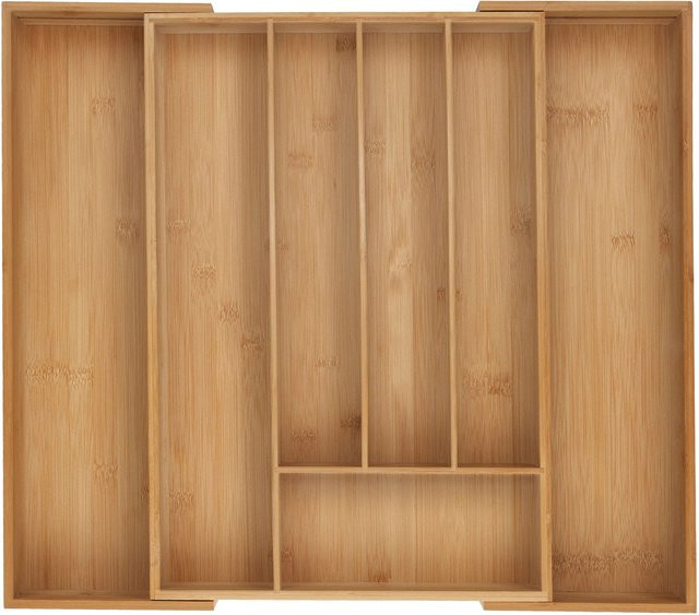 Relaxdays Besteckkasten aus Bambus in Natur, ausziehbar und verstellbar mit 5 bis 7 Fächern, Breite: 50 cm - Bild 1
