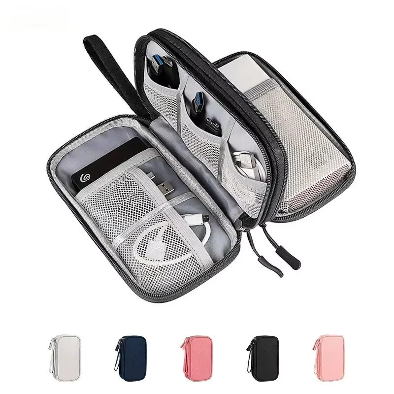 FTBTOC Elektronik-Organizer-Tasche in Schwarz mit Doppelreißverschluss für USB-Kabel, Festplatten und Computerzubehör - Bild 4