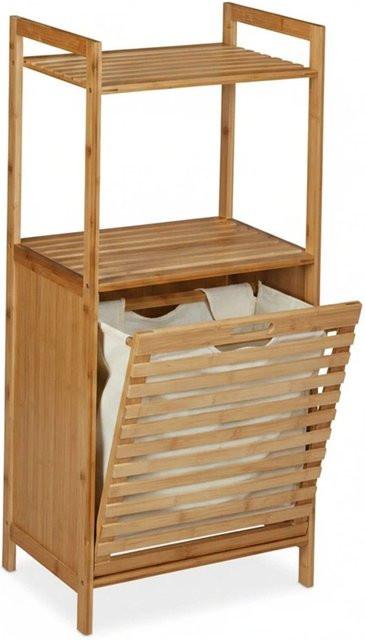 Relaxdays Wäscheschrank mit Wäschekorb aus Bambus in Natur, klappbar, B/T/H: 100 x 45,5 x 33,5 cm - Bild 1
