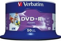 Verbatim DVD+R AZO Wide Inkjet Printable Rohlinge, 4,7 GB, 50er-Spindel, Weiß und Blau - Bild 1