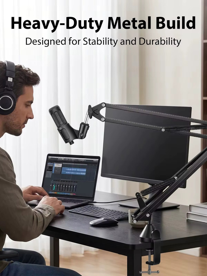Verstellbarer Mikrofonarmständer in Schwarz mit Pop-Filter und 3/8 bis 5/8 sowie 1/4 Schraube für Blue Yeti, HyperX Quadcast, Elgato Wave und weitere Mikrofone - Bild 5