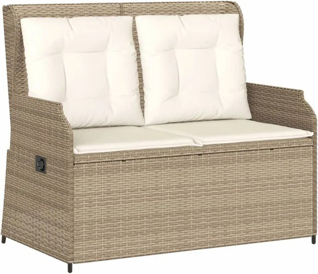 furnicato Gartenbank aus Poly Rattan mit verstellbarer Rückenlehne und Kissen in Beige - Bild 1