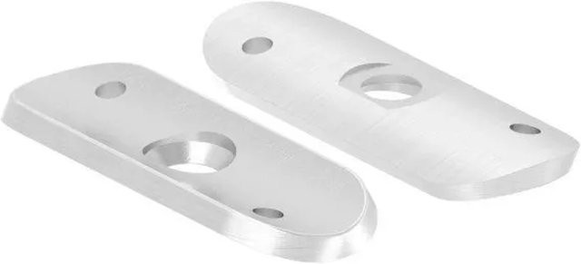 FeNau Handlaufanschlussplatte aus Edelstahl V2A in Silber, B/H/T: 63 x 25 x 4 mm, für Rohr Ø 42,4 mm, versetzte Bohrungen - Bild 1