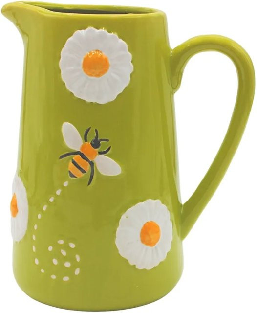 Dekohelden24 XL Keramikvase mit Bienen und Margeriten in Grün, B/T/H: 12 x 20 x 19 cm - Bild 1