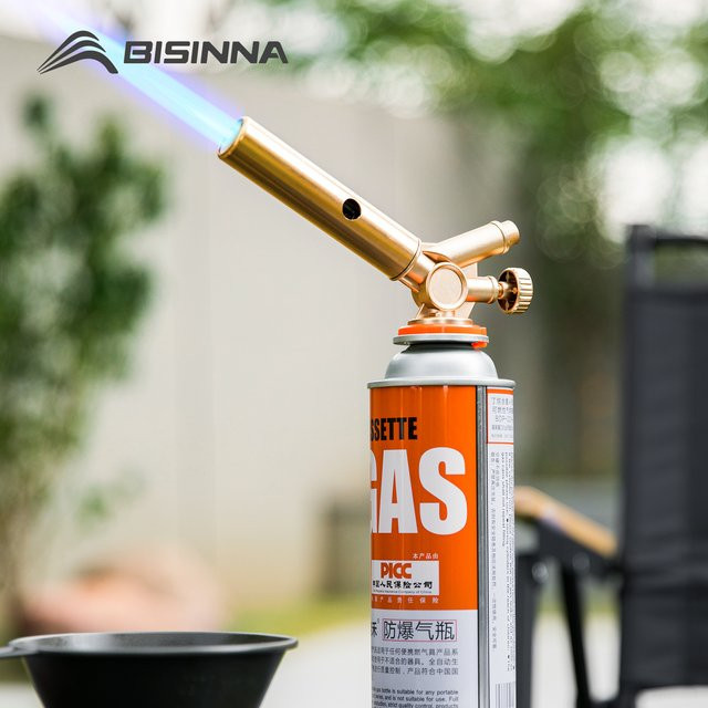 BISINNA Butangasbrenner Gold – Tragbare Flammenpistole für Camping, Grillen und Kochen - Bild 1