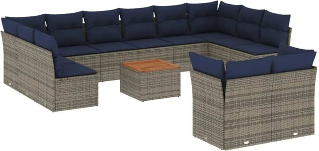 vidaXL 13-tlg Garten-Sofagarnitur aus Poly Rattan und Akazienholz in Grau mit Kissen - Bild 1