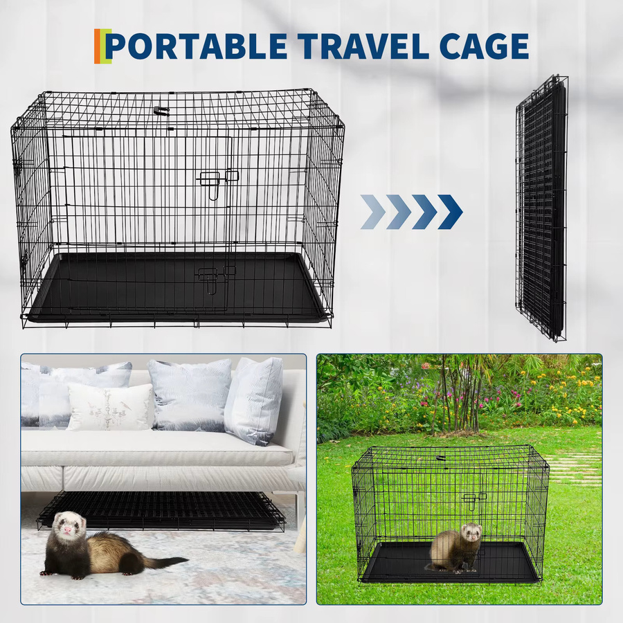 HiMISS Zusammenklappbarer Metallkäfig für Kleintiere in Schwarz mit Doppeltür und ausziehbarer Schublade für Ratten und Kaninchen - Bild 5