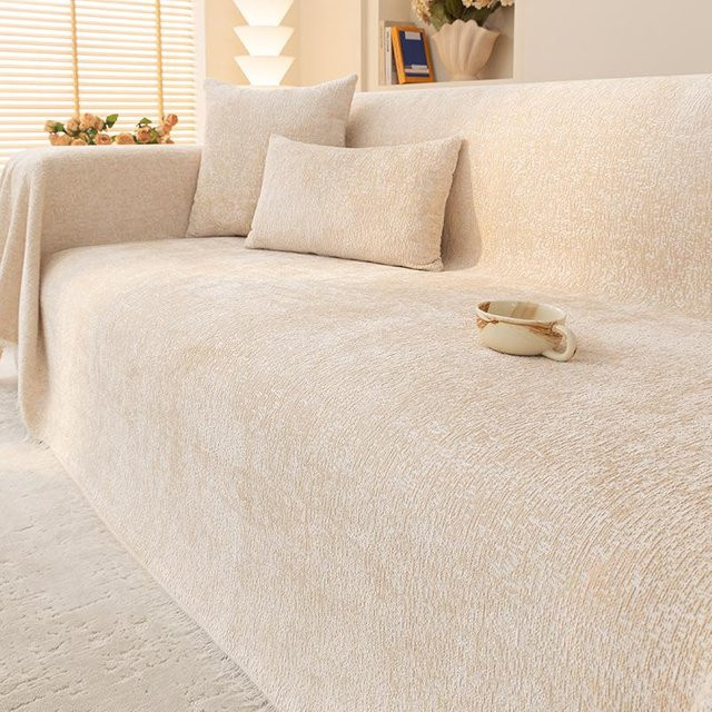 Qianyi Chenille Sofaüberwurf in einfarbigem Design, kratzfest und waschbar, Breite: 180 cm, Tiefe: 130 cm - Bild 1