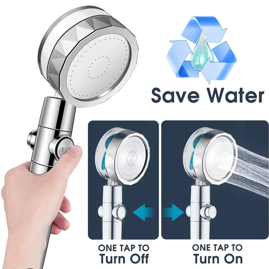 Wassersparender Hochdruck-Duschkopf mit Twin Turbo Propeller und 360 Grad Drehung in Silber/Chrom - Bild 3