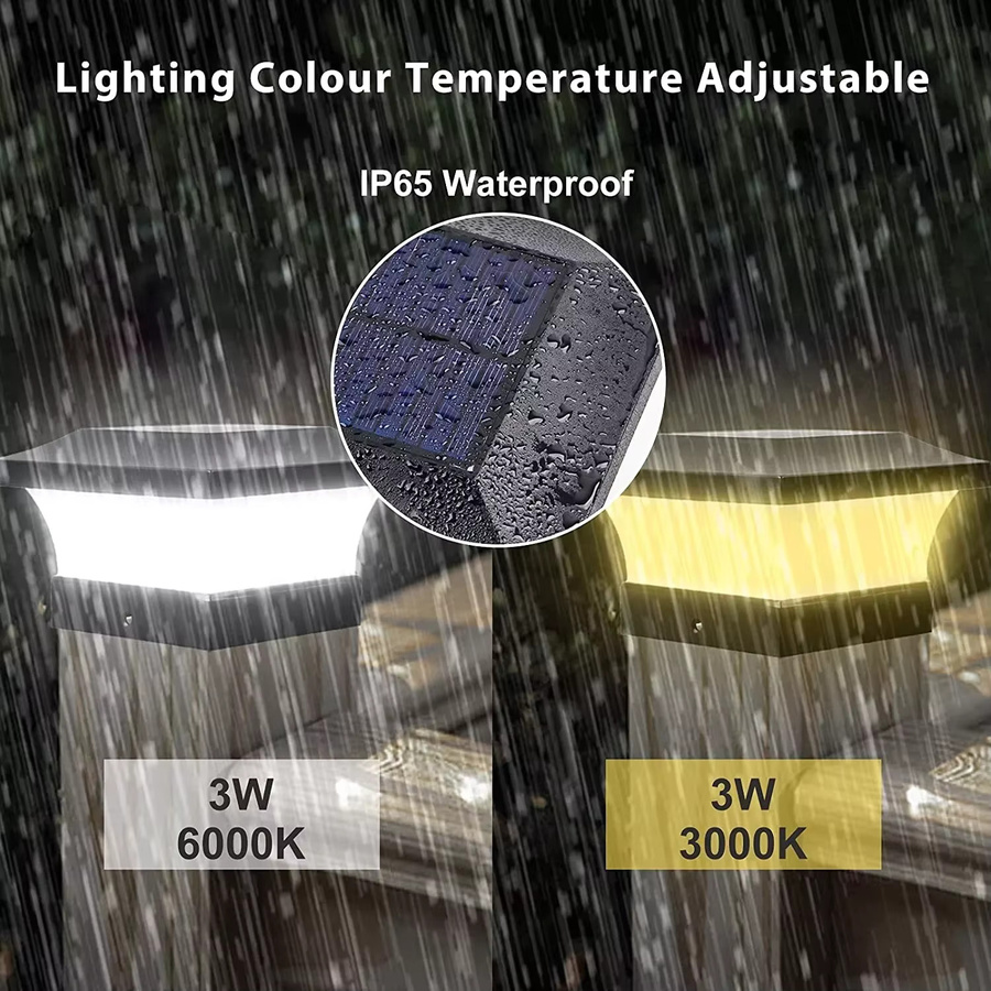 Crepow Solar LED Zaunleuchte IP65 wasserdicht für Garten und Terrasse, Schwarz, B/T/H: 9,4 x 9,4 x 15,0 cm - Bild 6