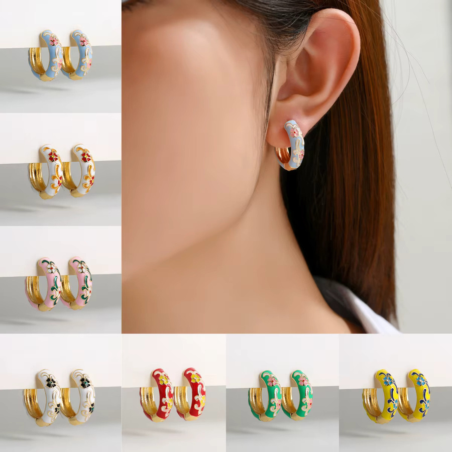 Erpels Creolen, Emaille Blumen, Vergoldet, Bunt, Damen - Bild 2