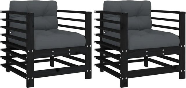vidaXL Gartenstühle Set aus massivem Kiefernholz mit Kissen in Schwarz und Anthrazit im rustikalen Latten-Design - Bild 1