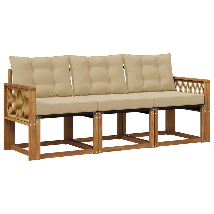 vidaXL Outdoor-Sofagarnitur aus Akazienholz mit Textilene und Kissen in Natur-Beige - Bild 2